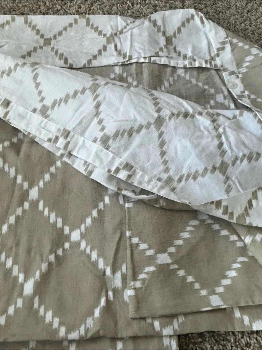 Neutral Beige and White Geometric Duvet cover and 2 pillows set linen cotton